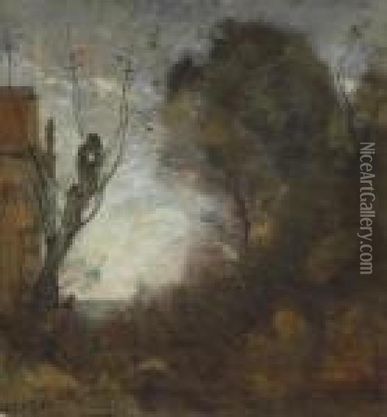 Souvenir D'une Villa Italienne, Effet Du Soir Oil Painting - Jean-Baptiste-Camille Corot