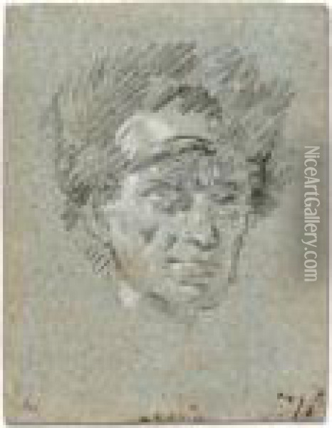Head Of A Man Wearing A Fur Hat Oil Painting - Giovanni Domenico Tiepolo
