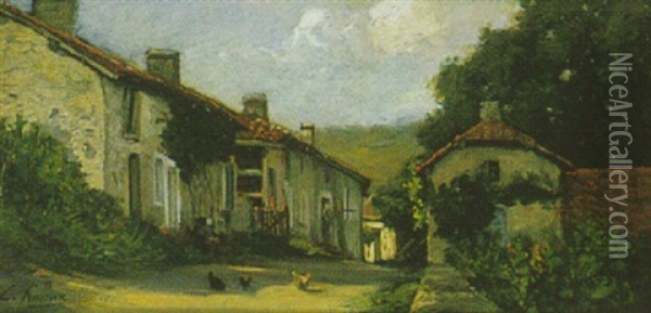 La Route Montante A Travers Le Village Oil Painting - Ernest Victor Hareux