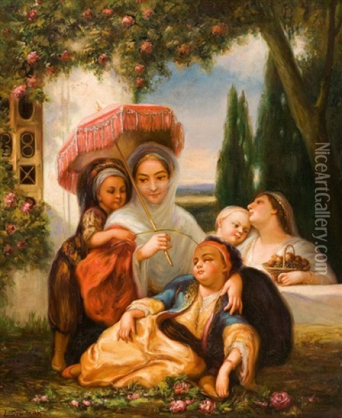 The Princess And Her Children Oil Painting - Louis Devedeux