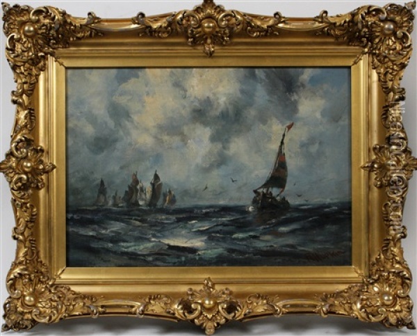 Sailing Ships At Sea Oil Painting - Robert B. Hopkin