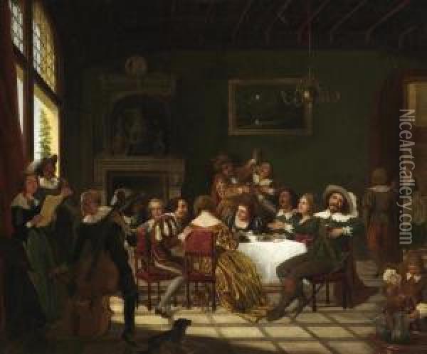 Amused Company In The Parlour Oil Painting - Hendrik Govaerts