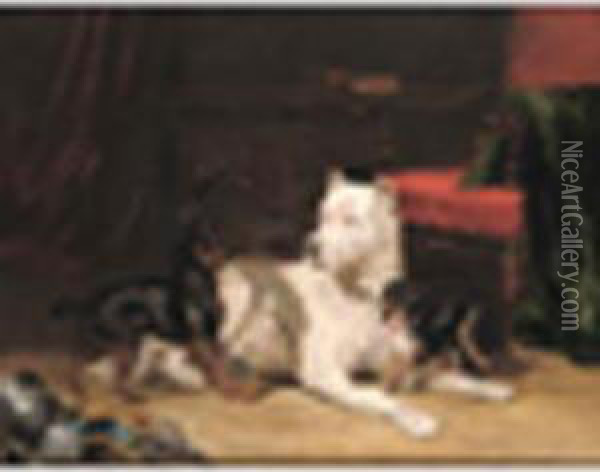 Interior With Dogs Oil Painting - Conradyn Cunaeus