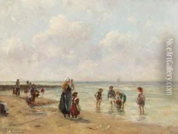 A Sunny Day At The Beach Oil Painting - Johannes Evert Akkeringa