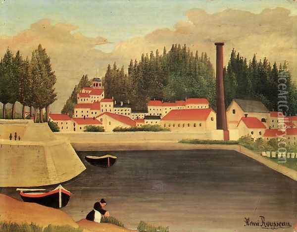 Village near a Factory Oil Painting - Henri Julien Rousseau