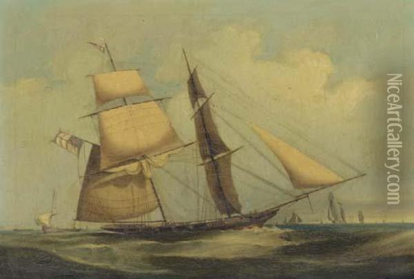 A Naval Brig Heaving-to In The Channel Oil Painting - Condy, Nicholas Matthews