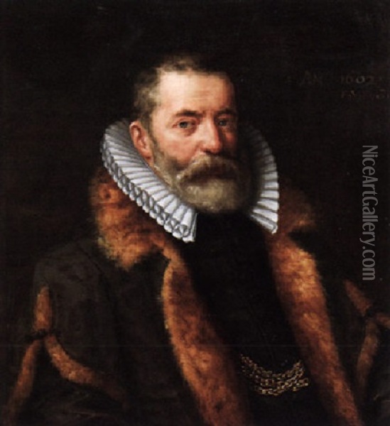 Portrait Of A Gentleman, Wearing A Fur-lined Coat And A White Ruff Oil Painting - Michiel Janszoon van Mierevelt