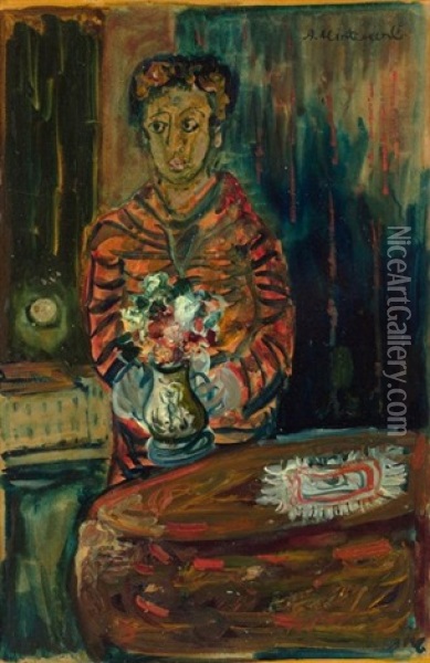 Personnage Au Vase De Fleurs Oil Painting - Abraham Mintchine