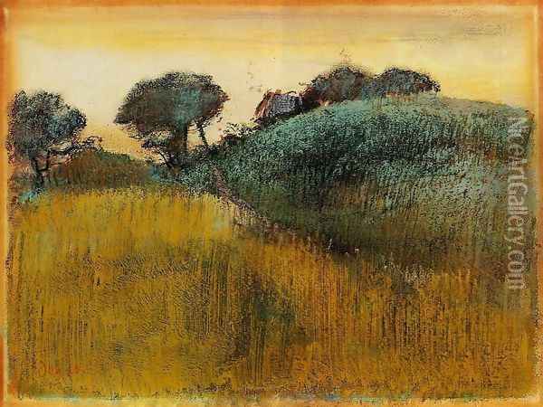 Wheatfield and Green Hill Oil Painting - Edgar Degas