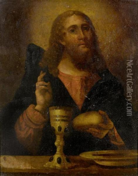 Christ Blessing Oil Painting - Giuseppe Caletti Il Cremonese