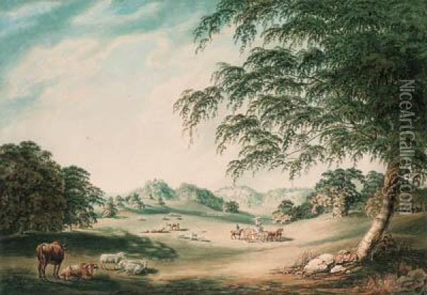 A View In The Park At Hawkstone, The Seat Of Sir Richard Hill, Bt.,shropshire Oil Painting - John Emes