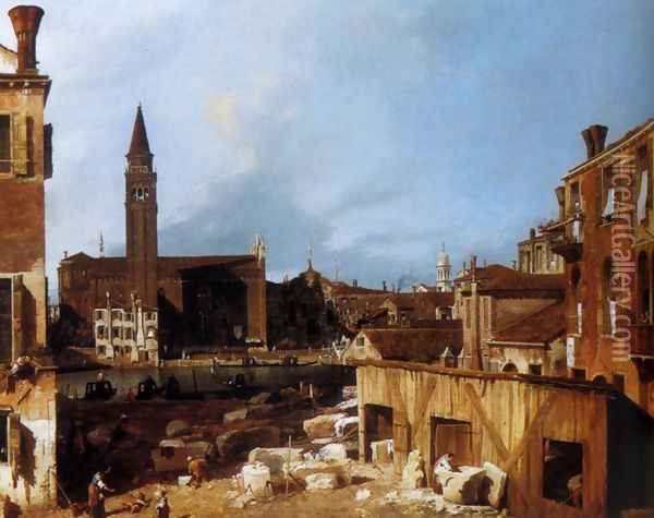 Stonemason's Yard at San Vidal Oil Painting - (Giovanni Antonio Canal) Canaletto