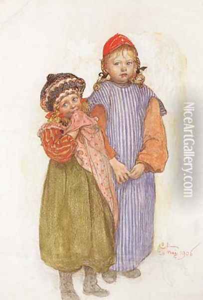 Carpenter Hellberg's Children Oil Painting - Carl Larsson
