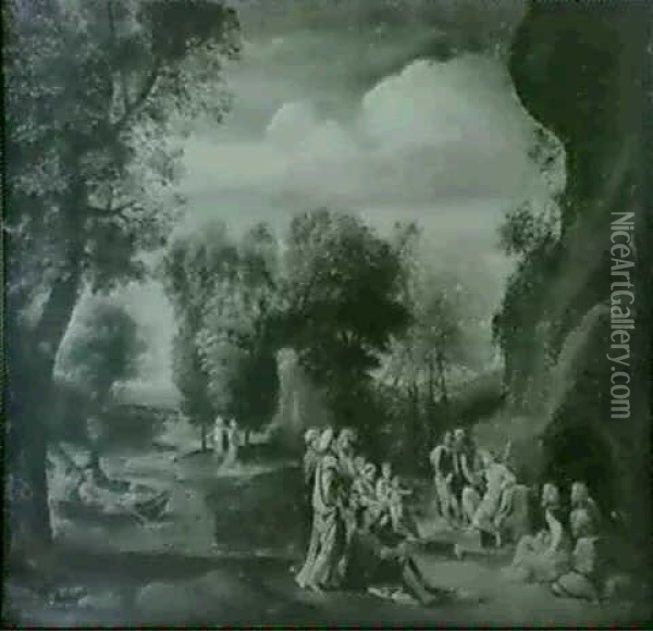 St. John The Baptist Preaching To A Crowd Gathered On The   Banks Of The Jordan Oil Painting - Annibale Carracci