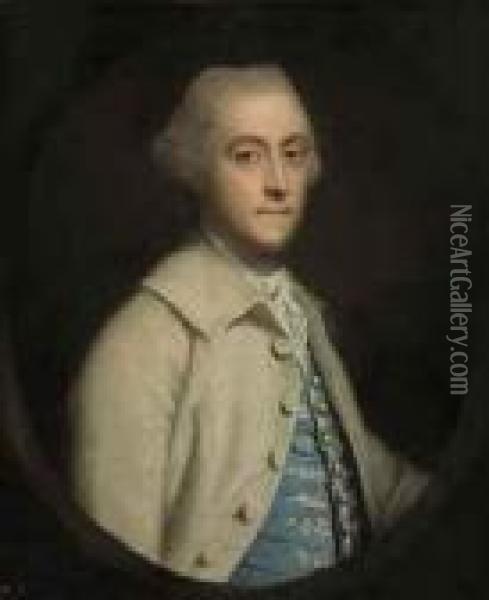 Portrait Of William Bagot, Later
 1st Baron Bagot (1728-1798),half-length, In A Grey Coat With A Blue 
Waistcoat, In A Feignedoval Oil Painting - Sir Joshua Reynolds