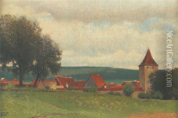 Das Dorf Berching In Franken Oil Painting - Ferdinand Brunner