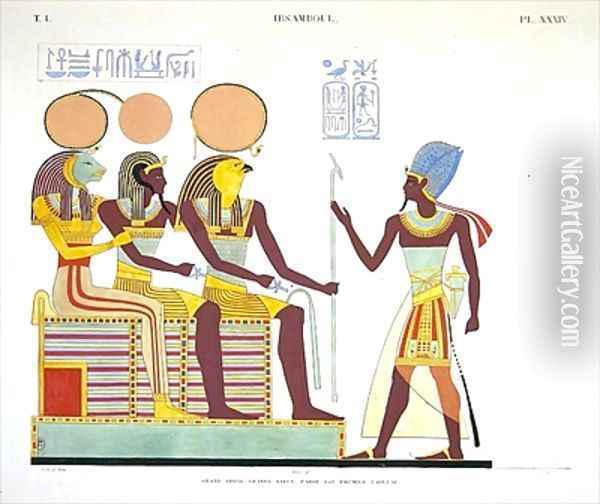 Fresco from Ibsambul depicting Ramesses II facing l to r Sekhmet Oil Painting - Jean Francois Champollion
