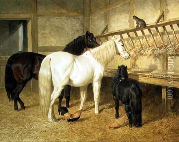 Ponies at the Manger Oil Painting - John Frederick Herring Snr