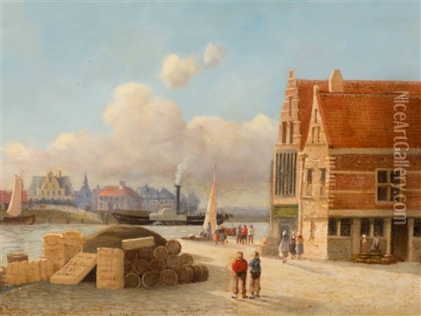 Activity On The Quay In Antwerp Oil Painting - Joseph Bles