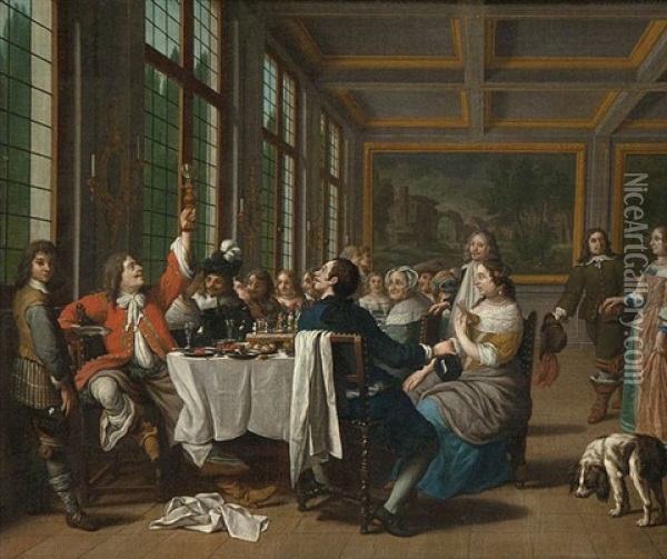 Feasting Company Oil Painting - Jan Josef Horemans the Younger