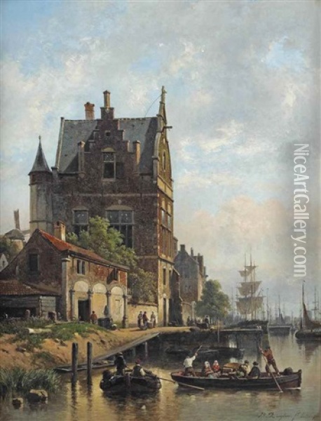 Activities On The Quay Of The River Scheldt, Antwerp Oil Painting - Jean (Jan) Michael Ruyten