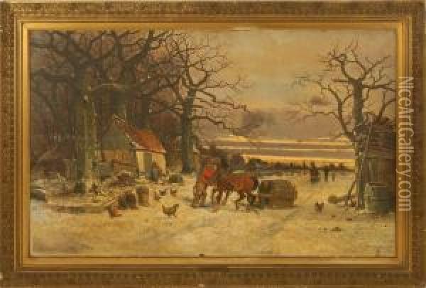 Continental Farm Scene Oil Painting - G. Schneider