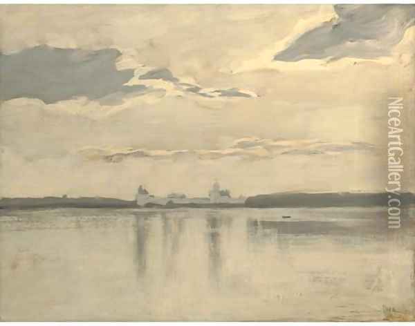 A monastery on the river Oil Painting - Isaak Ilyich Levitan