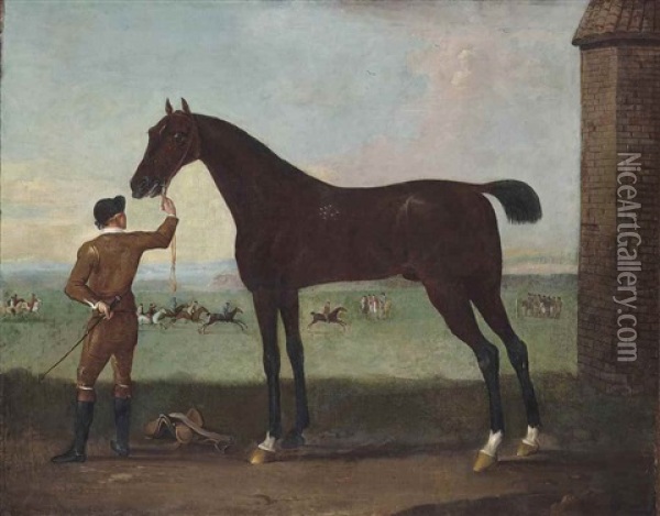 Hobgoblin, A Bay Racehorse, On Newmarket Heath Oil Painting - John Wootton
