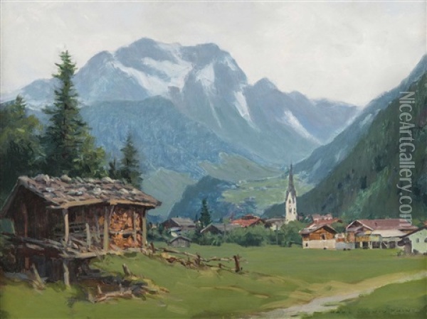 Blick Auf Ein Dorf In Den Alpen Oil Painting - Karl Ludwig Prinz