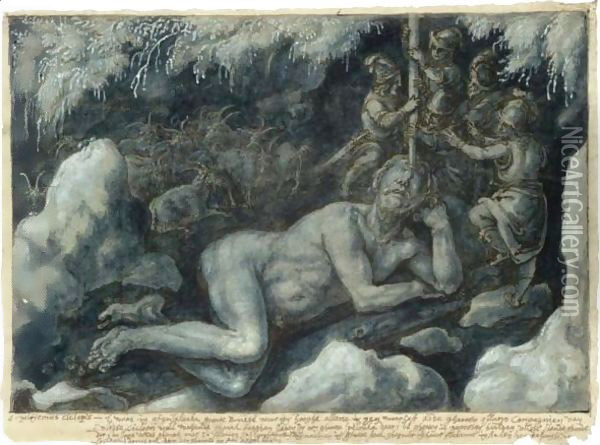 Ulysses And His Companions Blinding The Sleeping Cyclops Polyphemus Oil Painting - Giovanni Stradano
