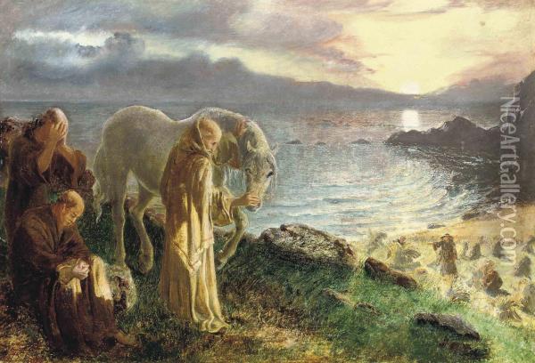 St Columba's Farewell To The White Horse Oil Painting - Alice Boyd