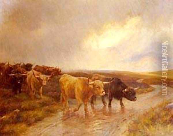 Bulls Touring Oil Painting - Thomas Jones Barker