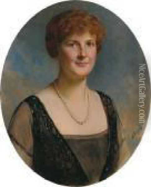 Portrait Of A Lady With A Pearl Necklace Oil Painting - Baron Heinrich von Angeli