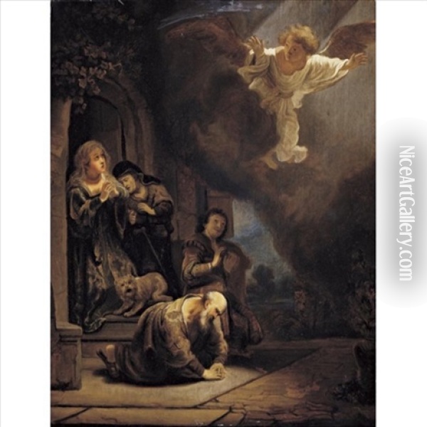 The Archangel Raphael Taking Leave Of Tobit Oil Painting -  Rembrandt van Rijn