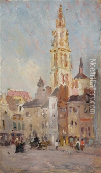 Plaza With Cathedral Oil Painting - Colin Campbell Cooper