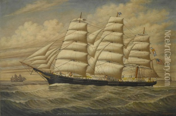 The Ship P.r. Hazeltine Outward Bound Oil Painting - Percy A. Sanborn