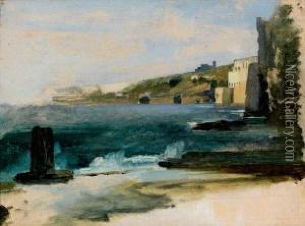 La Cote Du Pausilippe
 Huile Sur Papier Colle Sur Carton, Vernis Oil Painting - Leon Fleury