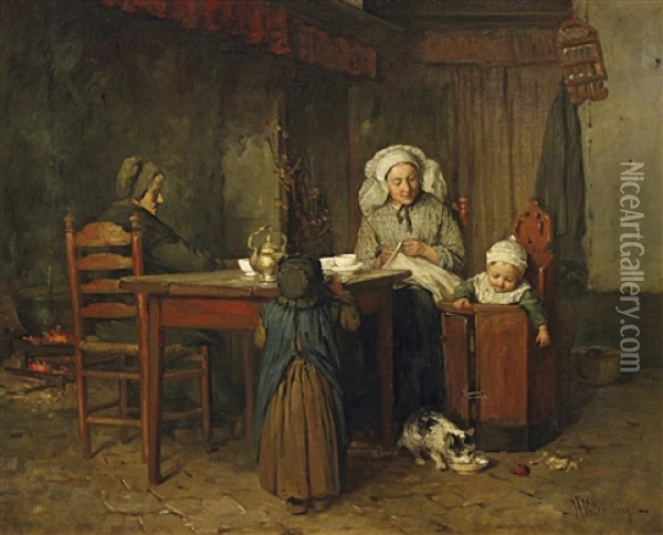 Interieur Mit Familie Oil Painting - Hendrik Valkenburg