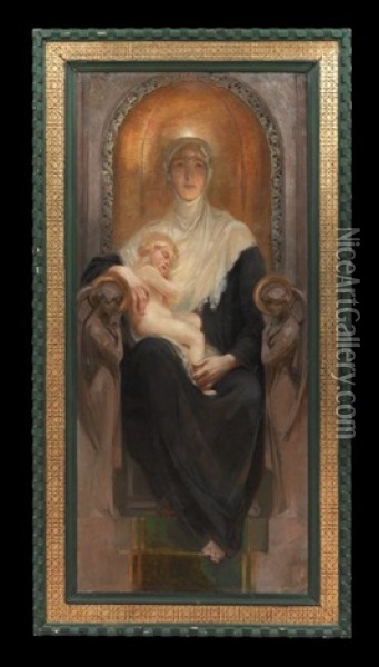 Madonna And Child Enthroned Oil Painting - Alois Hans Schram