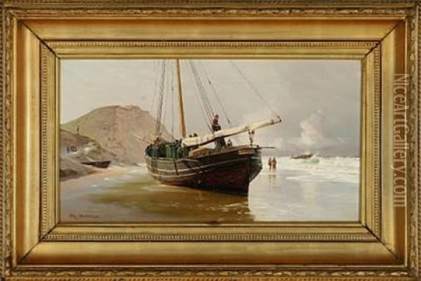Paa Stranden Ved Lonstrup, Dagen Efter En Storm Oil Painting - Christian Ferdinand Andreas Molsted