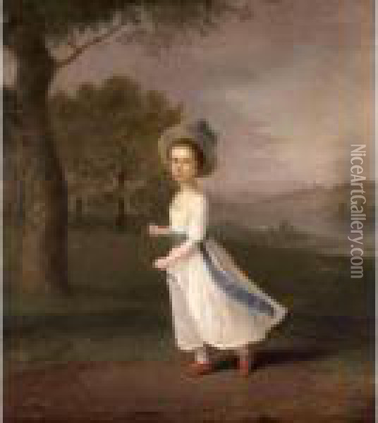 Portrait Of A Young Girl In An Extensive Landscape Oil Painting - Arthur Devis