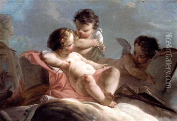 Allegories Of The Liberal Arts (pair) Oil Painting - Jean Baptiste Marie Pierre