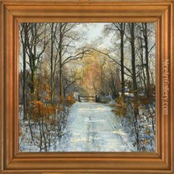 Vinter View Of Herlufsholm Forest Oil Painting - Aage Bertelsen