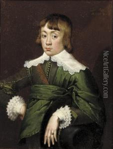 Portrait Of A Boy, Three-quarter-length, In A Green Costume Oil Painting - Wolfgang Heimbach
