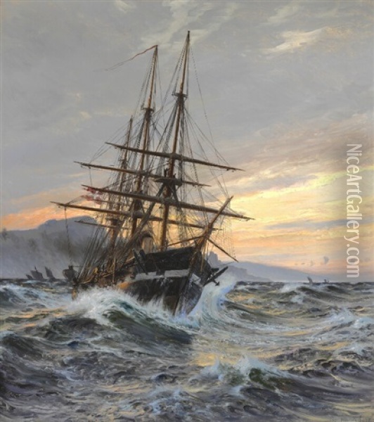 The Frigate Jutland Off Plymouth Oil Painting - Christian Ferdinand Andreas Molsted