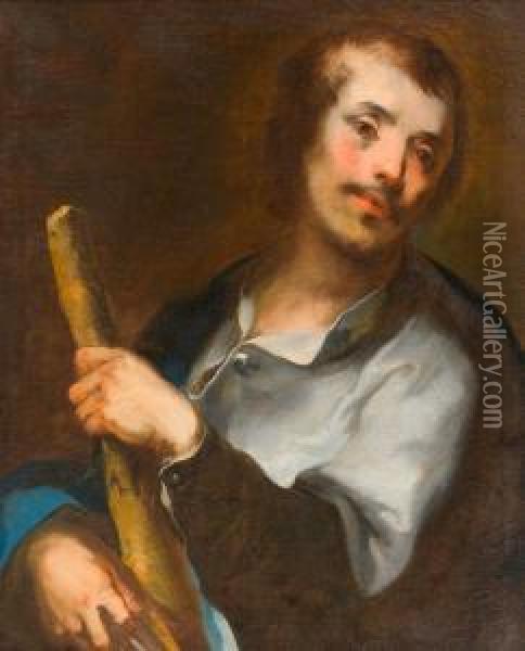 Portrait Of A Saint With Rod. Oil Painting - Bernardo Strozzi