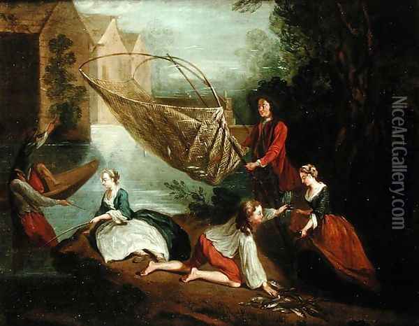 An Elegant Fishing Party on the Banks of a River Oil Painting - Etienne Jeaurat