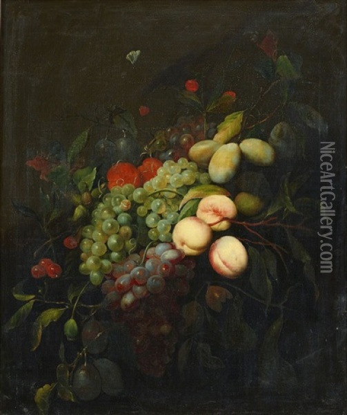 Still Life With Plums, Grapes And Peaches Oil Painting - Joris Van Son