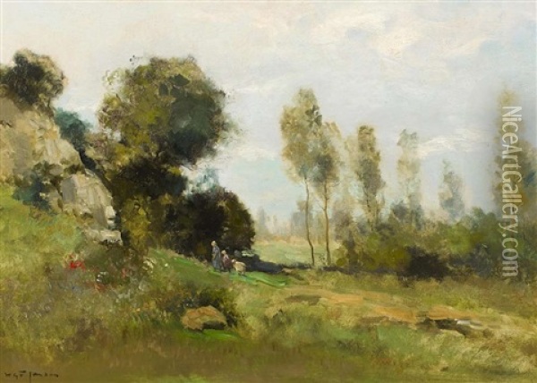 Landschaft Mit Bauerin; Kind Und Ziege Oil Painting - Willem George Frederik Jansen
