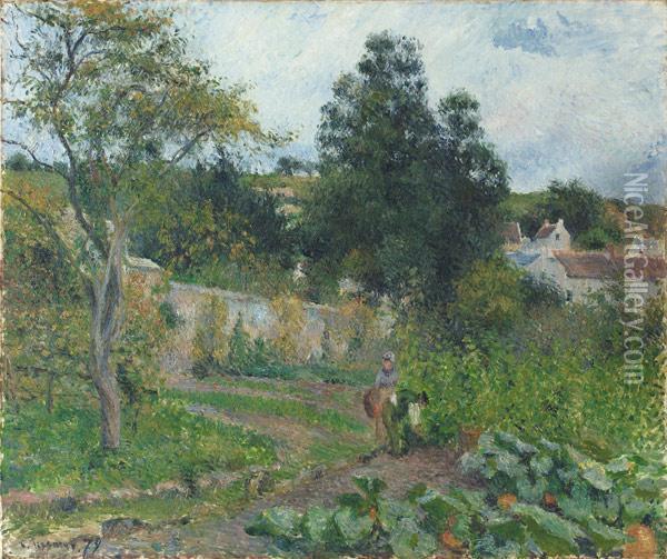 Jardin Potagera L'ermitage, Pontoise Oil Painting - Camille Pissarro
